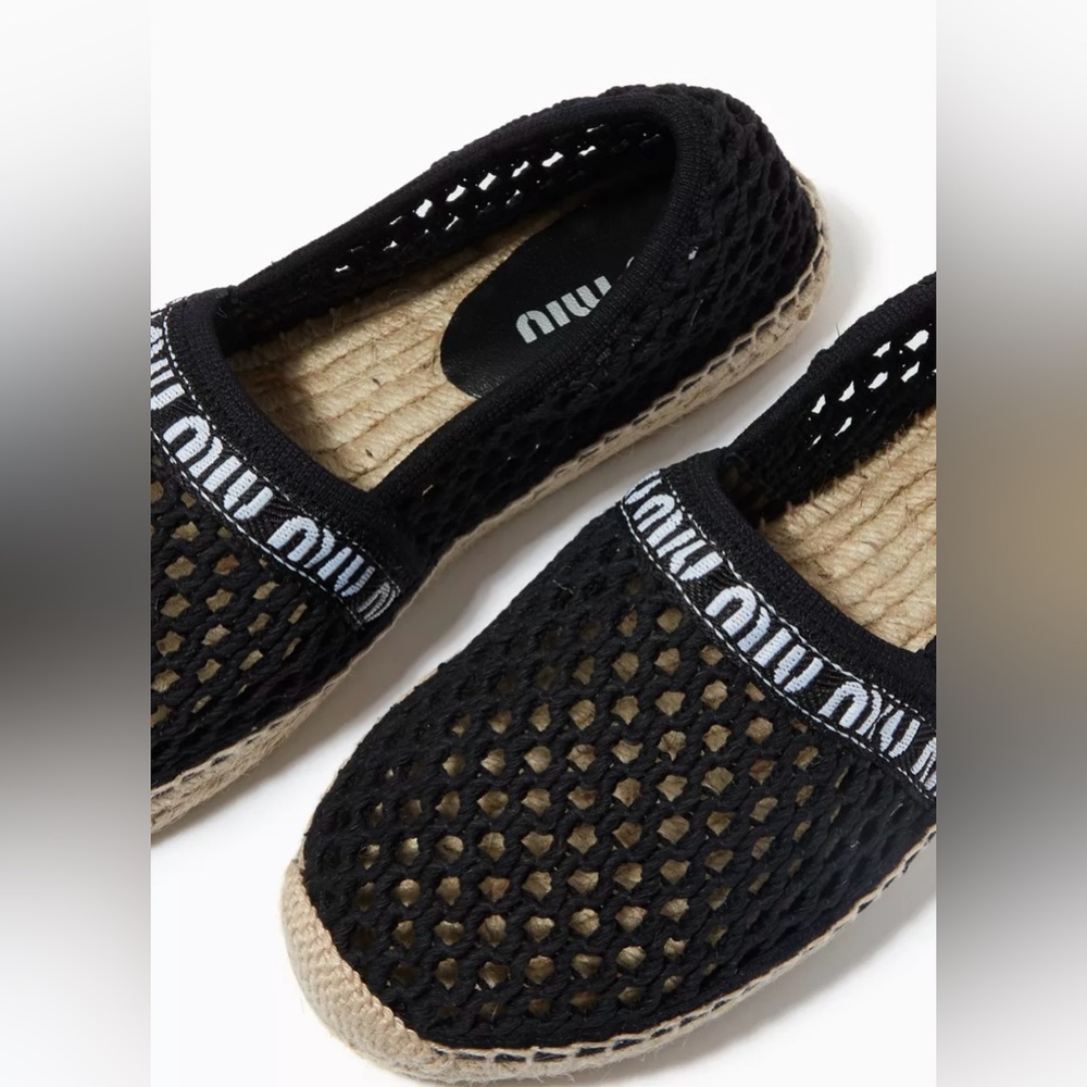 Miu Miu Corchet Mesh Slip-On Espadrilles with Logo Patch
